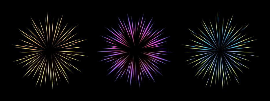 Comic blur rainbow motion lines with radial focus for high energy effects. Graphic high -speed explosion. Comic High Speed Ray, design for manga and anime schedule on a black background vector