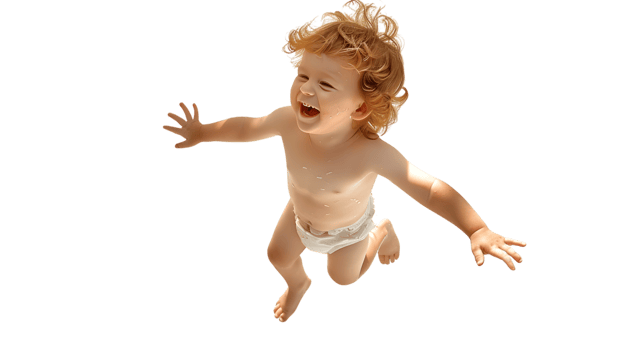 Happy baby joyfully leaping in the air png