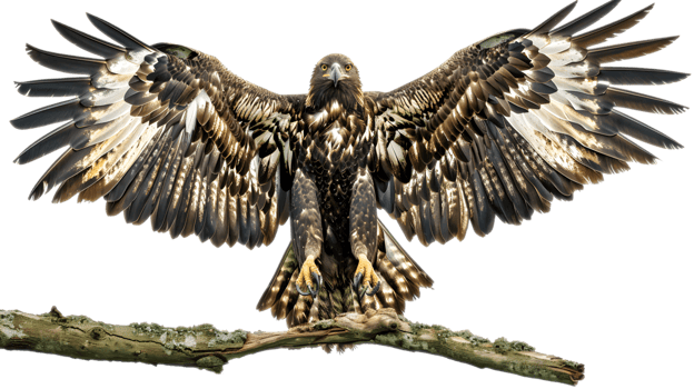 Majestic Eagle with Wings Spread Wide on Branch png