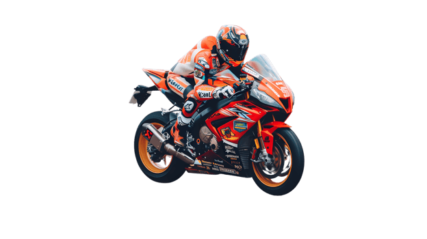 Motorcycle Racer in Action Dynamic Pose with HighSpeed Bike and Protective Gear png
