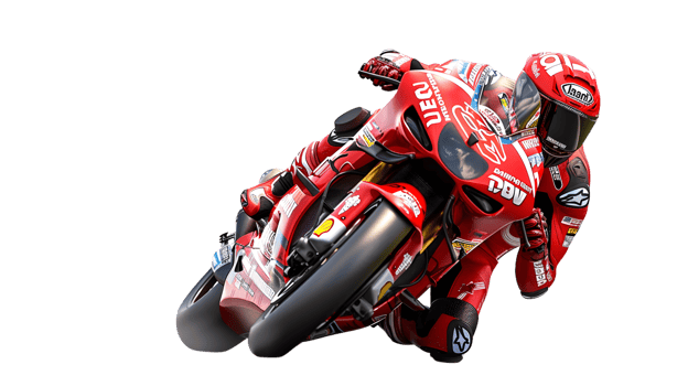 Motorcycle Racer in Action Dynamic Pose on a HighSpeed Bike with Vibrant Red and White Gear png