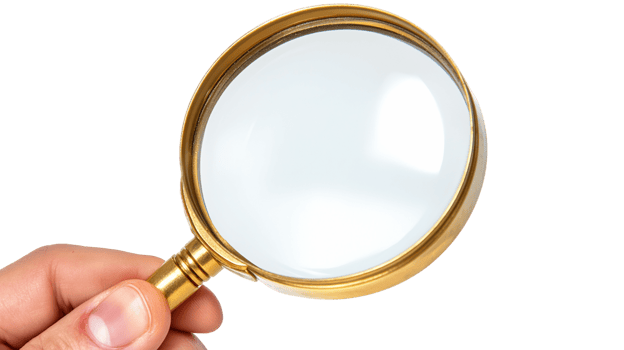 Hand Holding a Gold Magnifying Glass on Transparent Background png