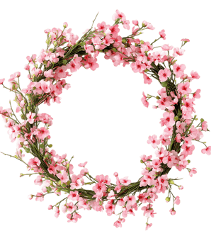 Pink Cherry Blossom Flower Wreath on Transparent Background png