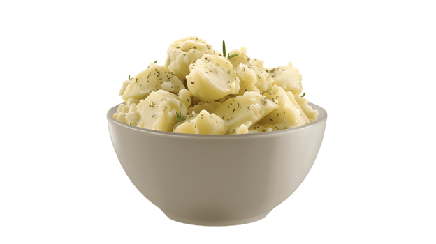 A bowl of creamy potato salad garnished with herbs perfect for food photography and culinary t png