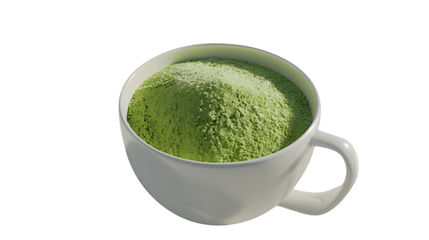 A cup filled with vibrant green matcha powder perfect for culinary and beverage concepts png