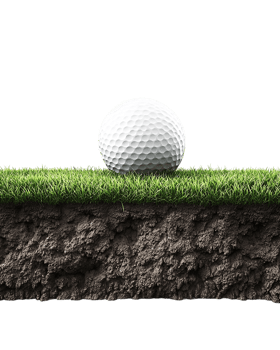White Golf Ball on Green Grass and Brown Soil png