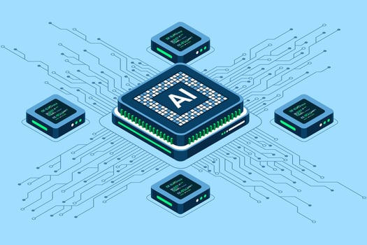 Isometric artificial intelligence chip concept. Artificial intelligence concept. Futuristic microchip processor, Isometric technology vector