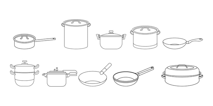 Cooking pots outline set illustration vector