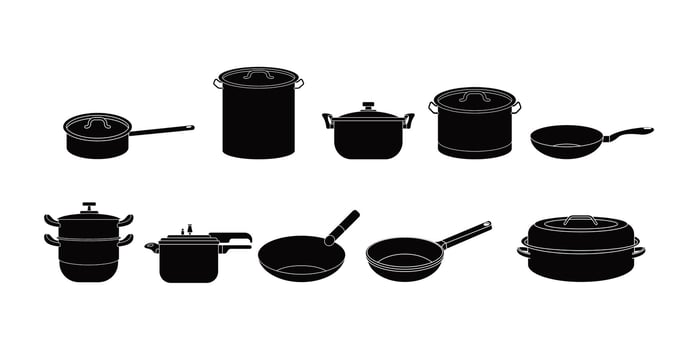 Cooking pots silhouette set illustration vector