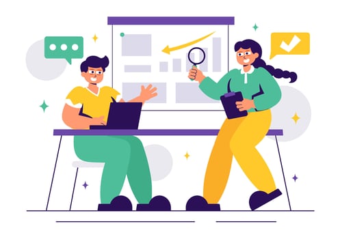 Illustration of Corporate Investigation with Observation, Analysis, and Data Search vector