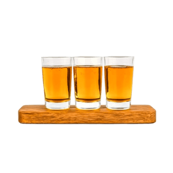 Three Glasses of Golden Liquid Served Wooden Tray for Celebration png