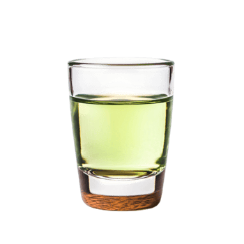 Green Drink in Clear Glass with Wooden Base on Bright Background png