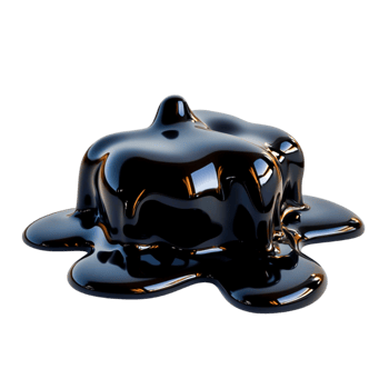 Glossy black liquid flowing and pooling white surface in a studio setting png