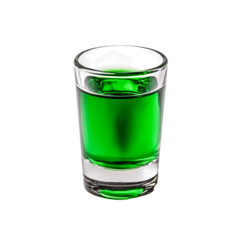 Bright Green Shot in Clear Glass with Ice Reflection on png