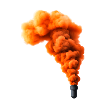 Bright Orange Smoke Cloud Rising in Clear Blue Sky Over Dark Background png