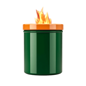 Green Container with Flames Erupting from the Orange Lid on png