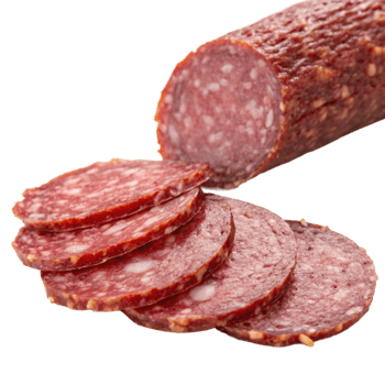 Delicious Smoked Salami Slices Close-up Food Photography for Menu or Packaging png