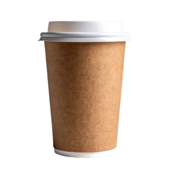 Disposable Coffee Cup Mockup Brown Paper Cup with White Lid, Isolated png