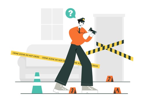 Forensic Crime Scene Illustration Featuring Investigators Collecting Evidence and Examining a Victim vector