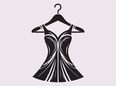 Simple and Elegant Clothing Hanger with Dress Silhouette for Apparel Branding vector