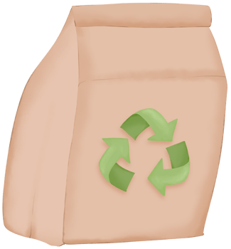 a brown paper bag with a green recycling symbol on it png
