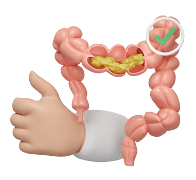 3d human colon cross section with waste in the intestine, doctor hand raising thumb, check mark isolated. check colon health, constipation concept, 3d illustration render png