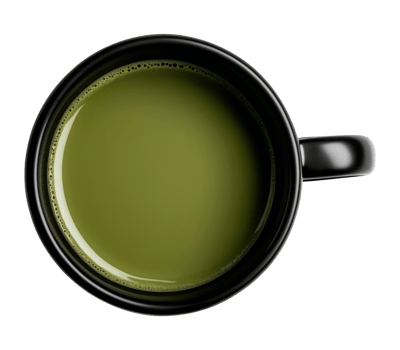 Top view of black cup with matcha green tea isolated on transparent background png