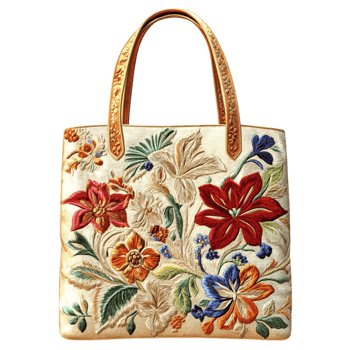 Vintage Style Handbag with Intrate Floral Pattern and Handles png