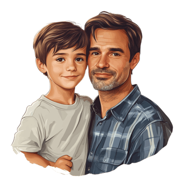 Proud Father Standing with His Young Son in a Loving Embrace png