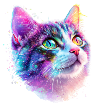 Mystal Black Cat with Vibrant Neon Highlights png