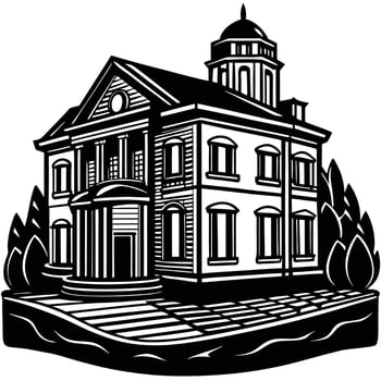 An old house with a clock tower and trees vector