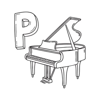 An illustration of letter P stand for piano vector