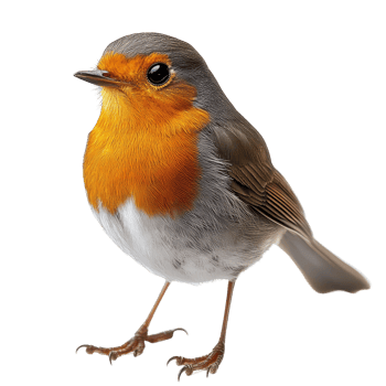 A vibrant robin stands elegantly against a transparent background showcasing its bright orange breast and delicate features, robin on transparent background png