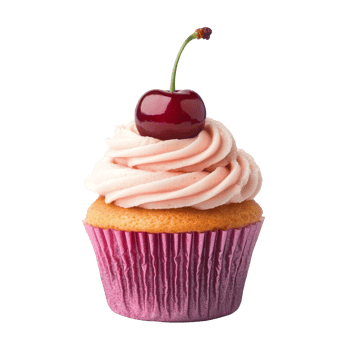 Delightful cupcake topped with pink cream and a cherry on a transparent background to satisfy your sweet cravings, cupcake with cherry and pink cream isolated on transparent background png