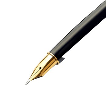A closeup view of a black fountain pen with a gold nib on a clean transparent background, showcasing its exquisite design and craftsmanship, close up of pen on transparent backgroundfile png
