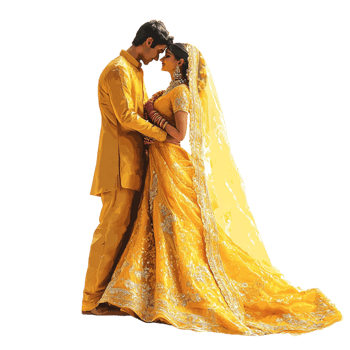 Bride and Groom in Traditional Indian Wedding Dress Sharing an Intimate Moment png