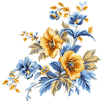Charming Golden and Blue Flowers with Soft Petals and istic Floral png