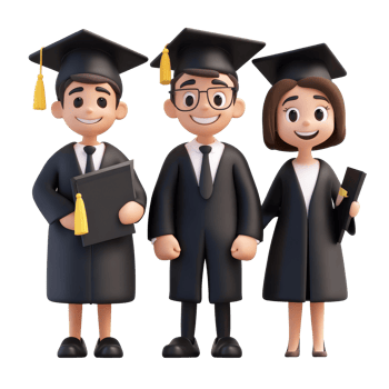 Graduating cartoon students celebrating their achievement in cap and gown against a transparent background, 3D Cartoon Students Graduaded On transparent background png