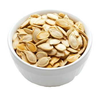 Pumpkin seeds piled in a transparent bowl on a bright transparent background showcasing their natural color and texture, Pumpkin seeds in transparent bowl on transparent background png
