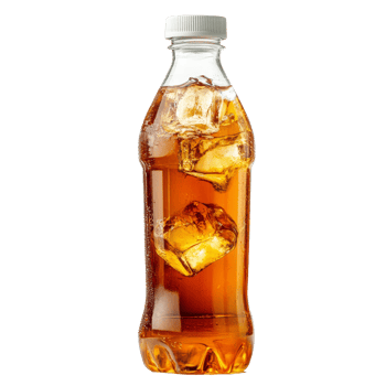 Refreshing bottle of iced tea with ice cubes on a clean transparent background, bottle of ice tea on transparent background png