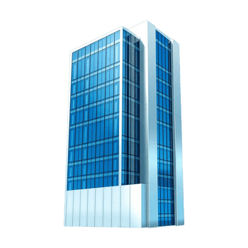 office building with glass windows on transparent background png