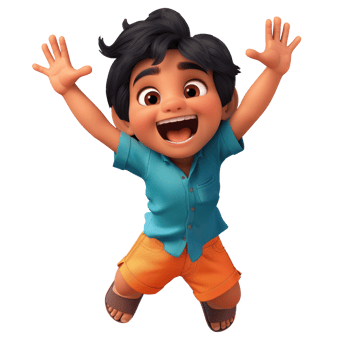 A cartoon boy jumping in the air with his hands up png