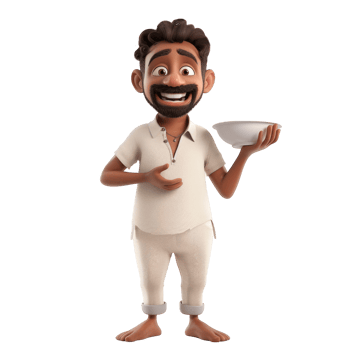 A cartoon man holding a bowl of cereal png