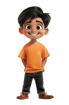 A cartoon boy in an orange shirt and jeans png