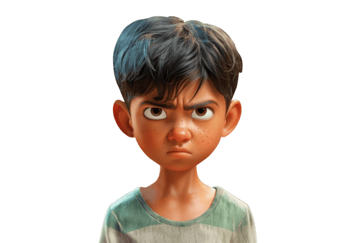 A young boy with an angry expression png