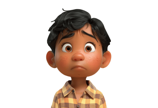A cartoon boy with a sad expression png