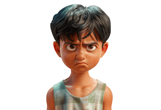 An angry young boy with dark hair and a shirt png