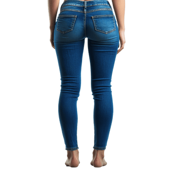 A woman showcases her legs in tight blue jeans against a clean transparent background, presenting a stylish look, woman legs in tight blue jeans isolated on transparent background png