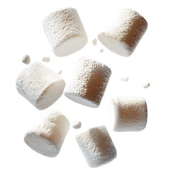 marshmallows floating on white background, isolated png