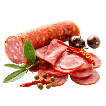 Bologna sausage with chili and herbs garnished for a flavorful culinary experience, bologna sausage ham with chilli isolated on transparent backgroundfile png